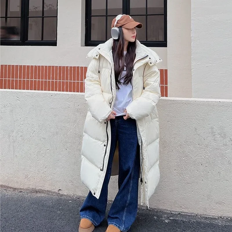 Down padded jacket women\'s long over knee 2025 winter new Korean version thickened padded jacket oversize bread  padded jacket