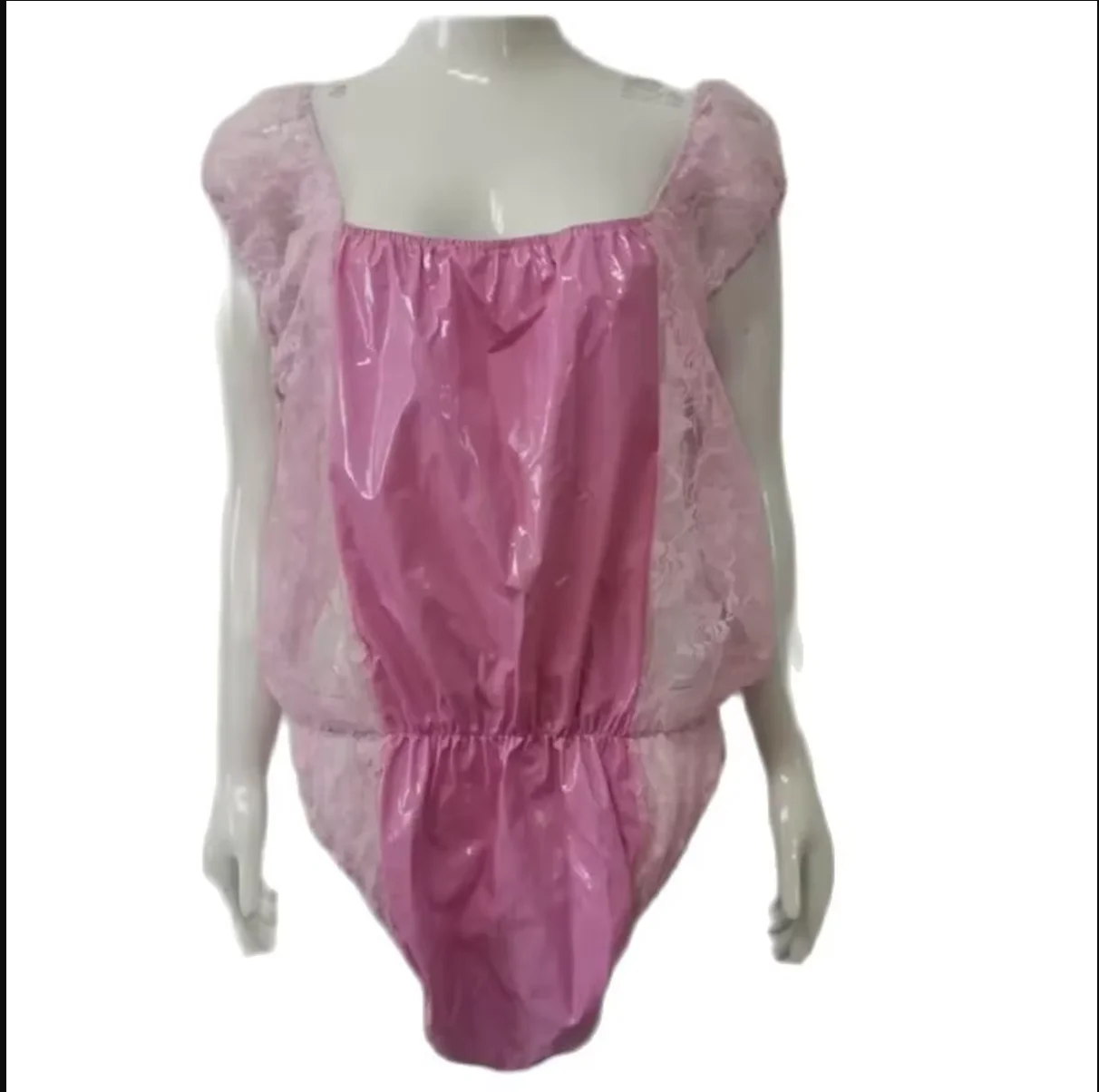 

Hot Selling Pink Square Neckline PVC Splicing Sexy Lace Sleeveless Jumpsuit Can Be Customized in Multiple Colors