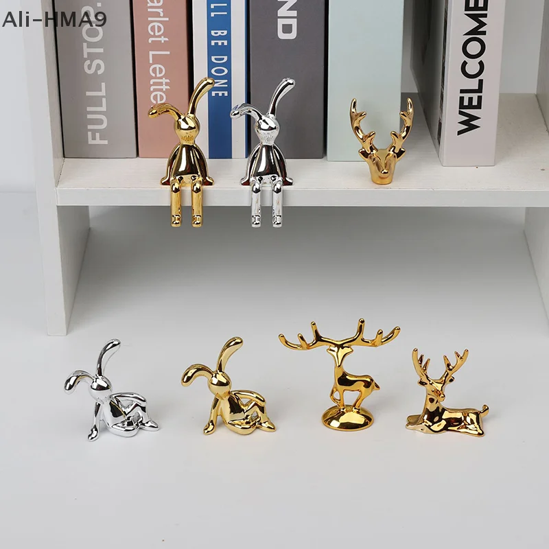 

HMA9-Elk Deer Statue Nordic Christmas Reindeer Art Figurine Vintage Golden Handicraft Home Ornament Table Decoration Gift