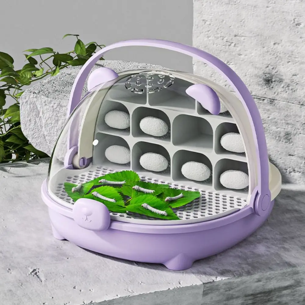 

Breathable Hole Silkworm Breeding Box Visible Door Plastic Silkworm Observation Cabin Folable Handle Silkworm Hatching Container
