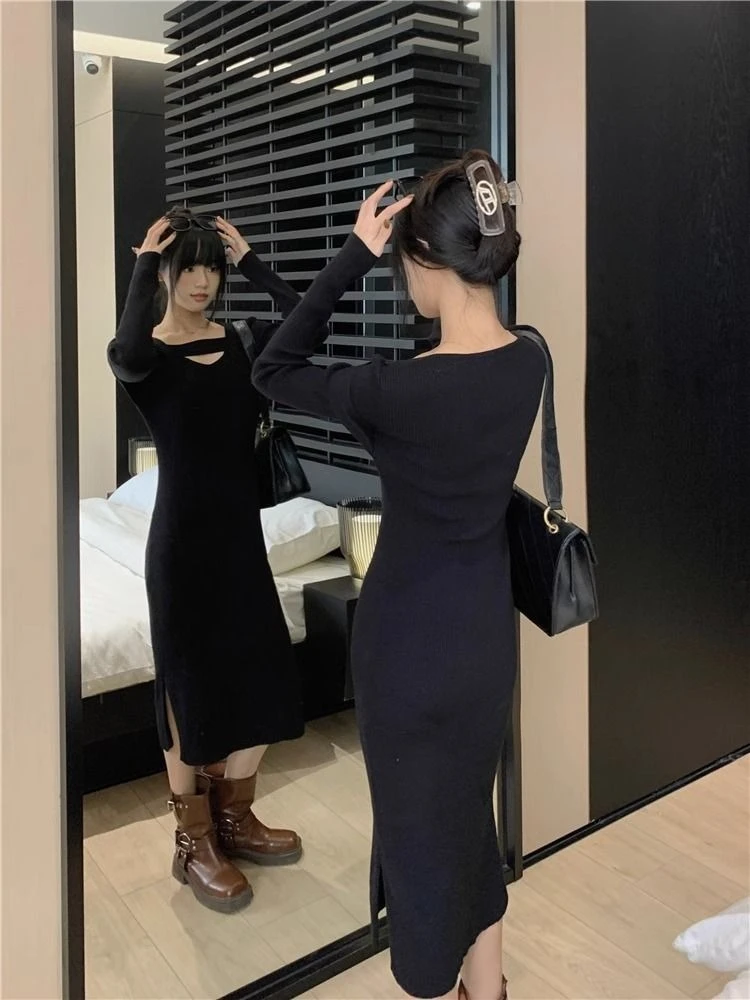 ผู้หญิงชุดถักBodyconฤดูใบไม้ร่วงฤดูหนาวแฟชั่นHarajuku Retroใหม่ในY2kเกาหลีขายหญิงชุดถักแยก