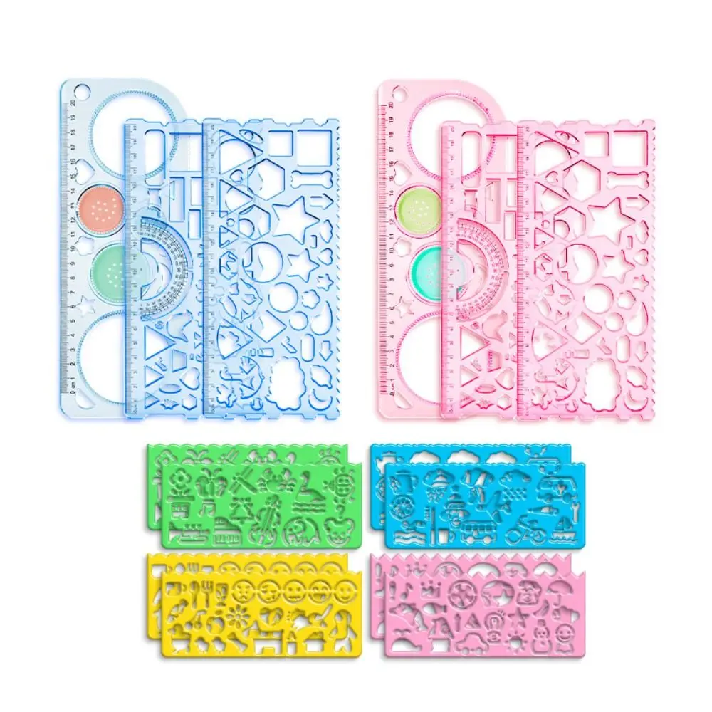 7 pz/set Durevole Plastica Multi-fiore Righello Trasparente Design Geometrico Righello di Misura Multi-funzionale Disegno Righello Ritorno A Scuola