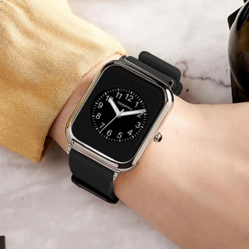 

REBIRTH Women Rubber Watch band Wrist Watches 2022 Pink For Ladies Wrist Watches Quartz relogio feminino Women's Square Watch