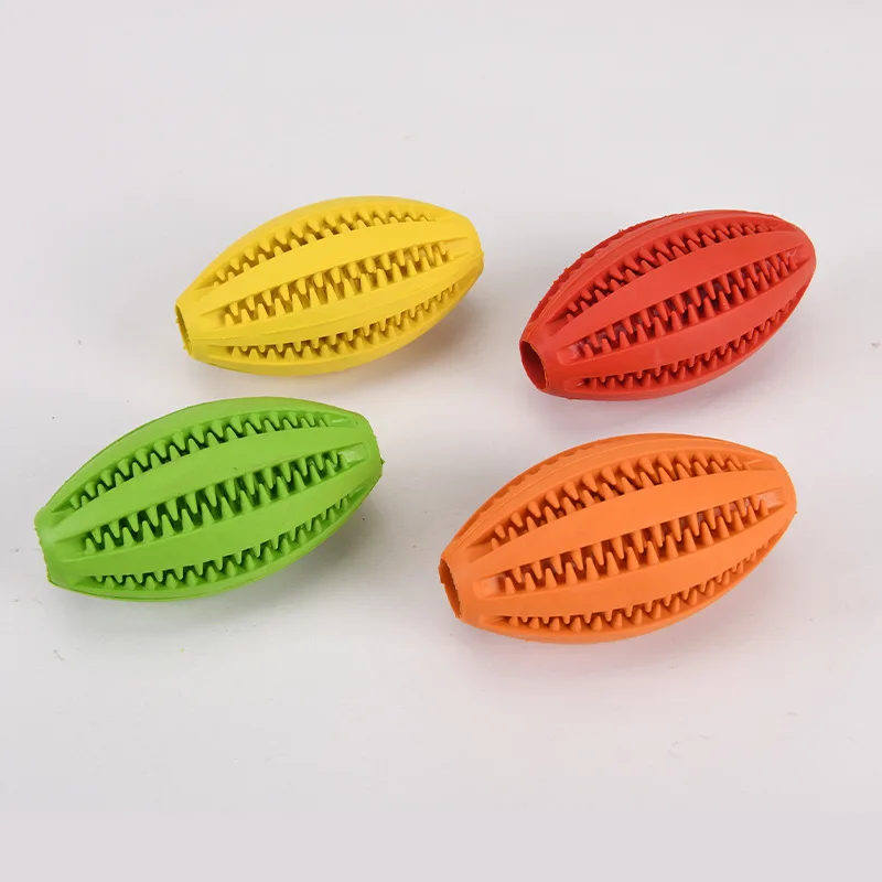 Dog Rubber Leakage Ball Dogs Molar and Teeth Cleaning Chew Balls Training Slow Food Feeder Pet Interactive Funny Rugby Shape Toy