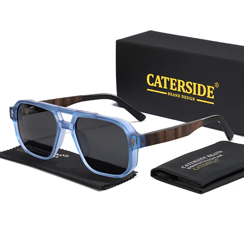 CATERSIDE Polarisierte Piloten-Sonnenbrille für Herren, UV400, Premium-TR-Rahmen und Holzbügel, Retro-Sonnenbrille im quadratischen Design zum Fahren und Angeln – Detail 8