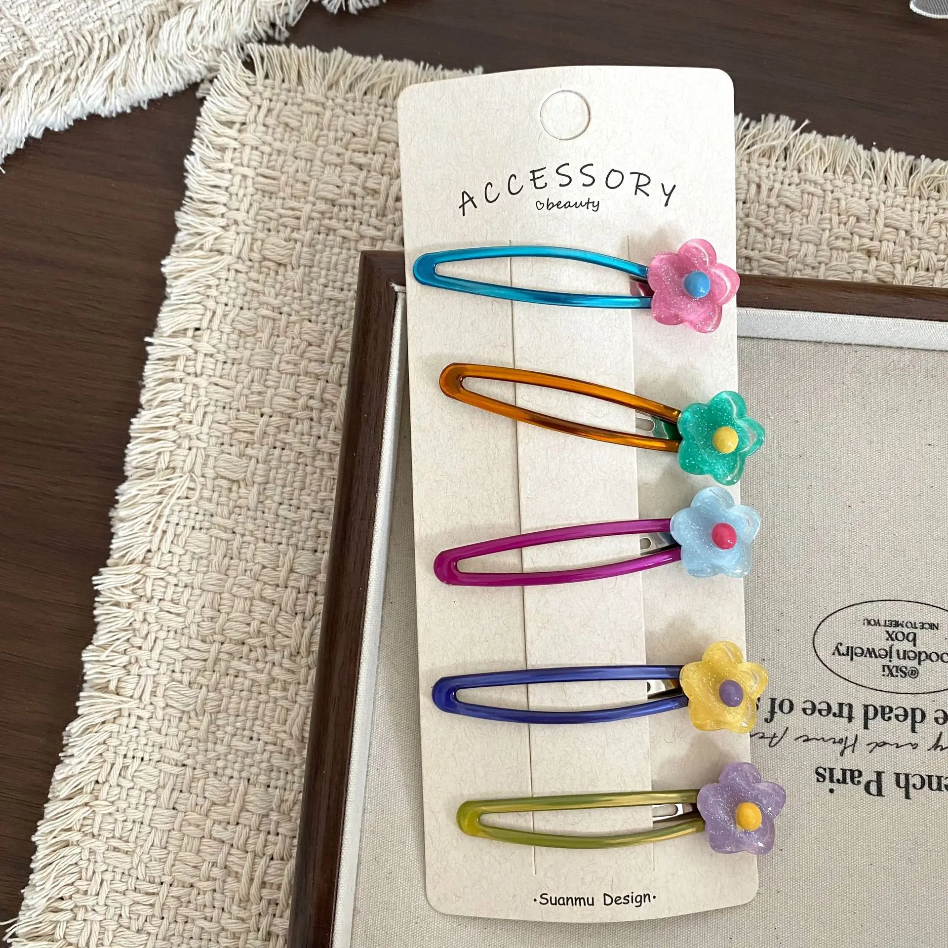 Hair Clip Kids Beaded Flower BB Side Fringe Elastic Hair Tie Collection Lightweight Resin Multicolor Daily Party School Gift