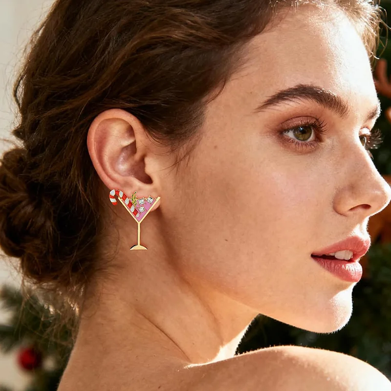 أقراط عيد الميلاد للنساء لقضاء عطلة مارتيتي زجاجية متدلية ملونة على شكل قصب حلوى يهتف عيد الميلاد إكسسوار لطيف للهدايا المتألقة