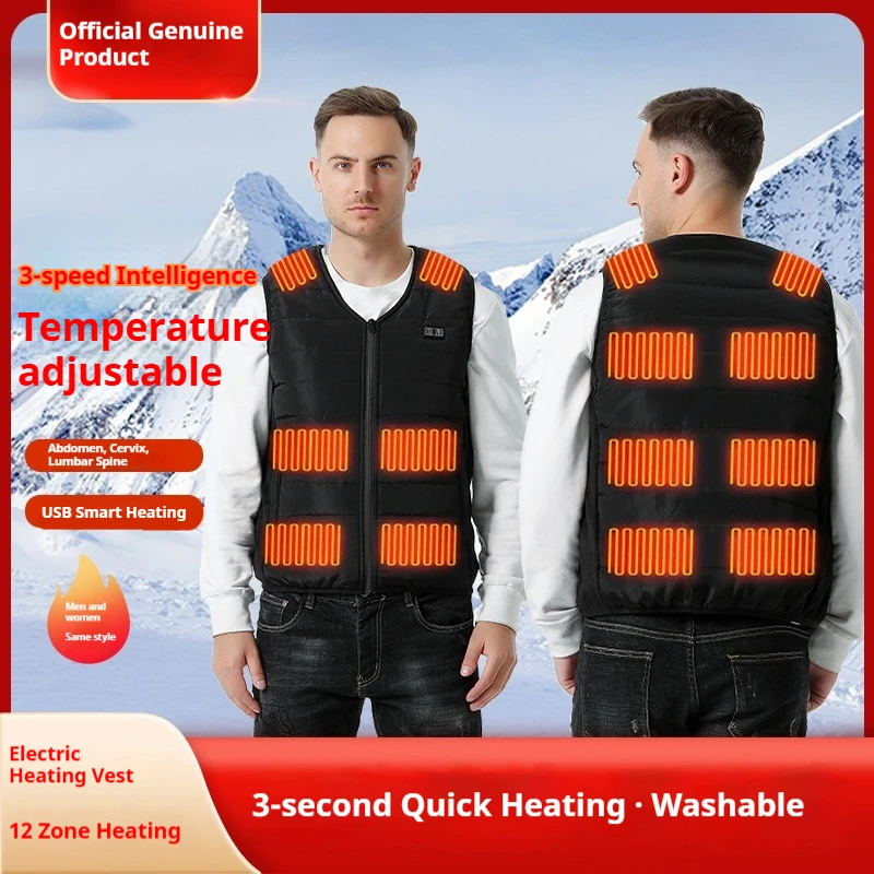 New Dual Control 12 Zone Intelligent Heating Vest Unisex USB Three Level Smart Temperature Control Motorcycle Rider Vest