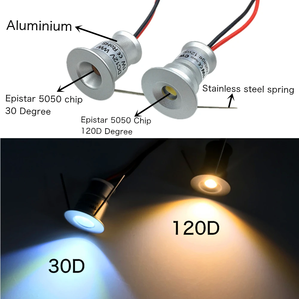 Mini Spot Lumineux LED Encastrable pour le Plafond, Éclairage d'Ambiance à Intensité Réglable, Idéal pour des Escaliers, une Cuisine ou une ix, 1W, 12V