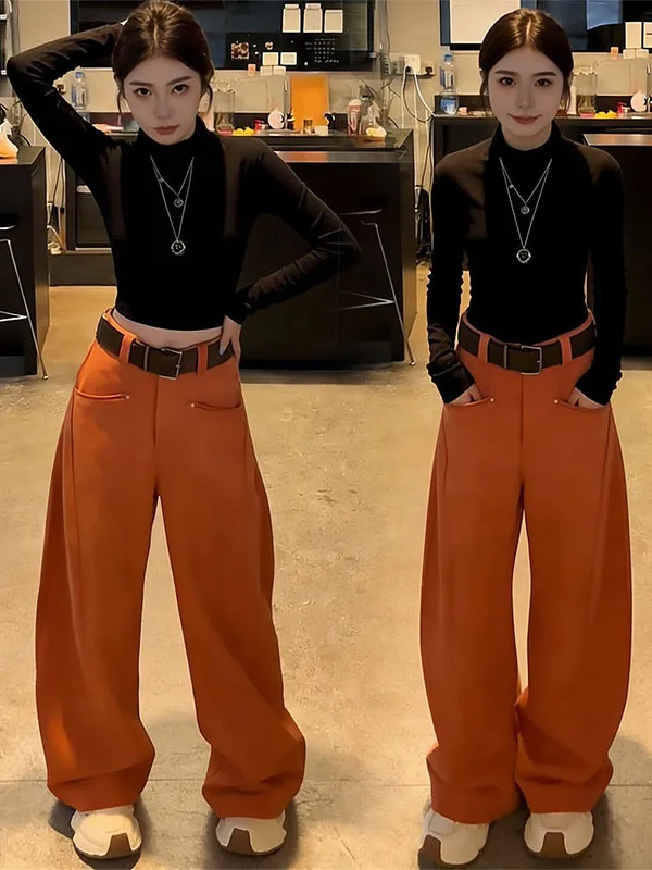 

American Retro Versatile Loose Casual Floor-Length Pants Autumn Winter plus Size Women Faion Fce Knife-ape Trousers