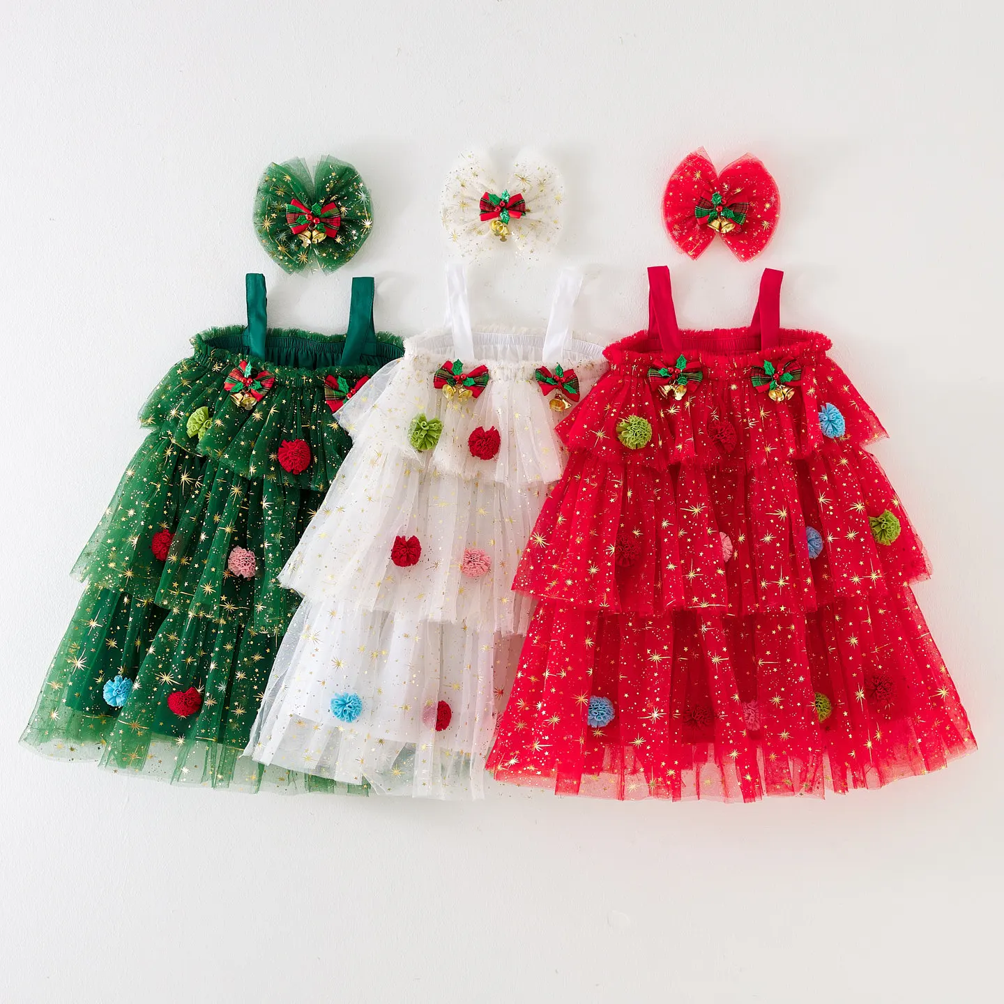 Kids Christmas Dress - Snowflake Tulle Cake Gown with Bell Skirt, Sleeveless Princess Puffy Dress for Toddlers