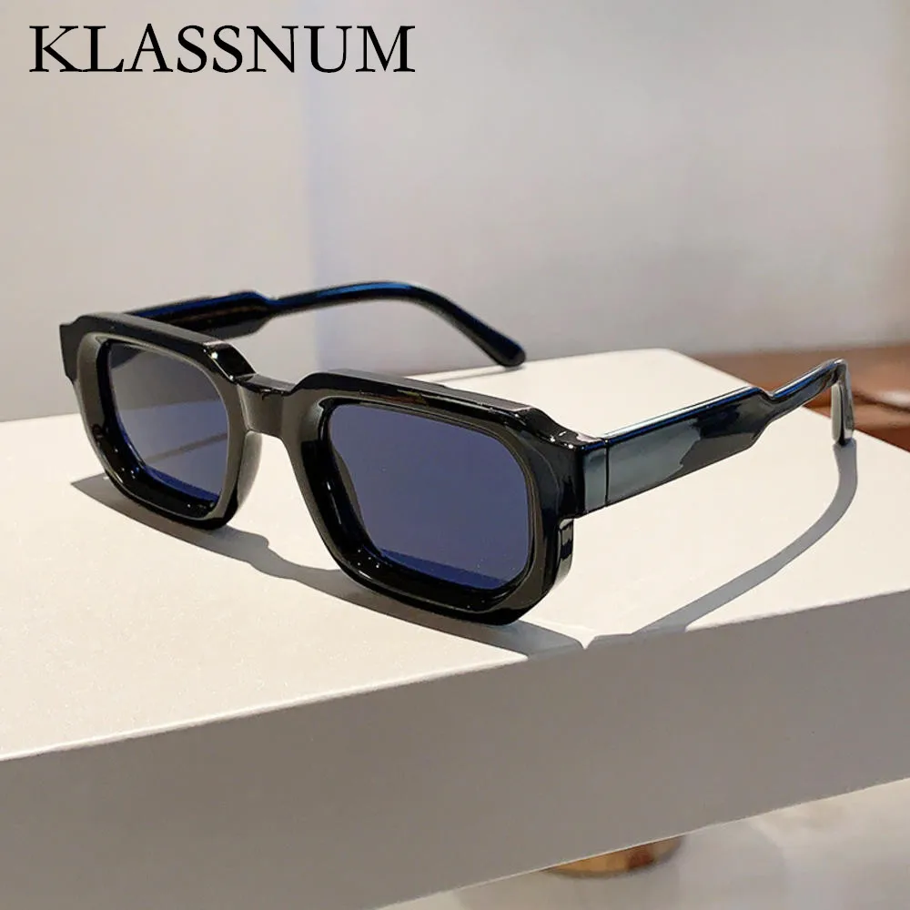 KLASSNUM 남녀공용 빈티지 직사각형 프레임 선글라스, 레트로 선글라스, 럭셔리 브랜드 디자인, UV400 쉐이드 안경, 패션 고글