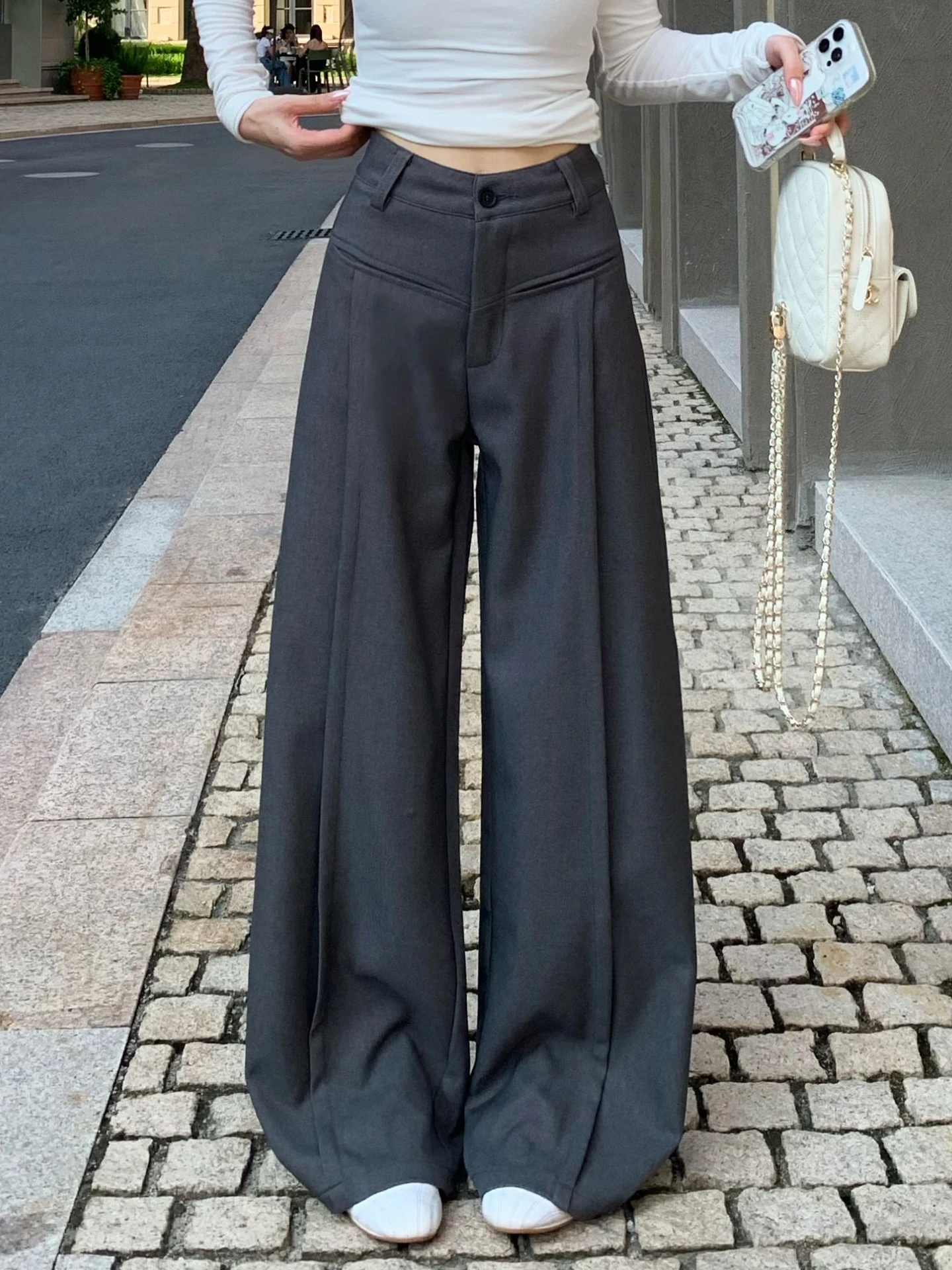 

ay Wide Leg Suit Pants Women Loose Drapey Autumn New Sle Floor Length Casual Trousers High Waist Long Pants for Women