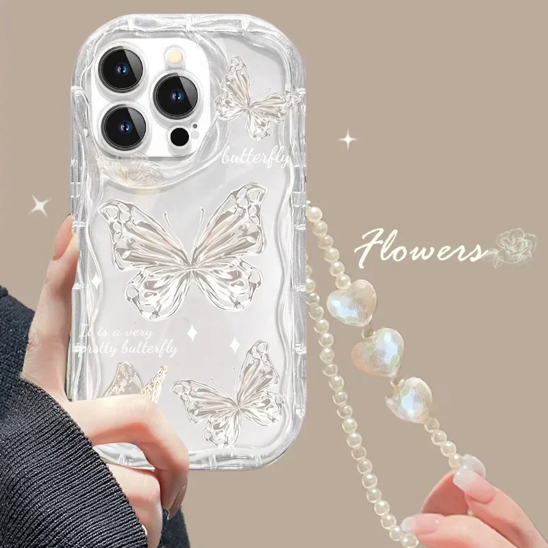 Funda de teléfono con cadena de perlas y flores 3D para Xiaomi Redmi Note 13 14 Pro Plus 5G 4G 8 11 10 9 12 Pro 12S 14C 13C 12C 10C A1 A2 A3