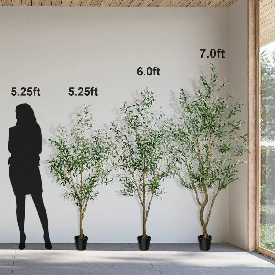 Artificial Olive Tree 5.25ft/6ft/7ft – Tall Faux Potted Plant With Realistic Leaves & Fruits – Indoor Floor Standing Greenery Fo