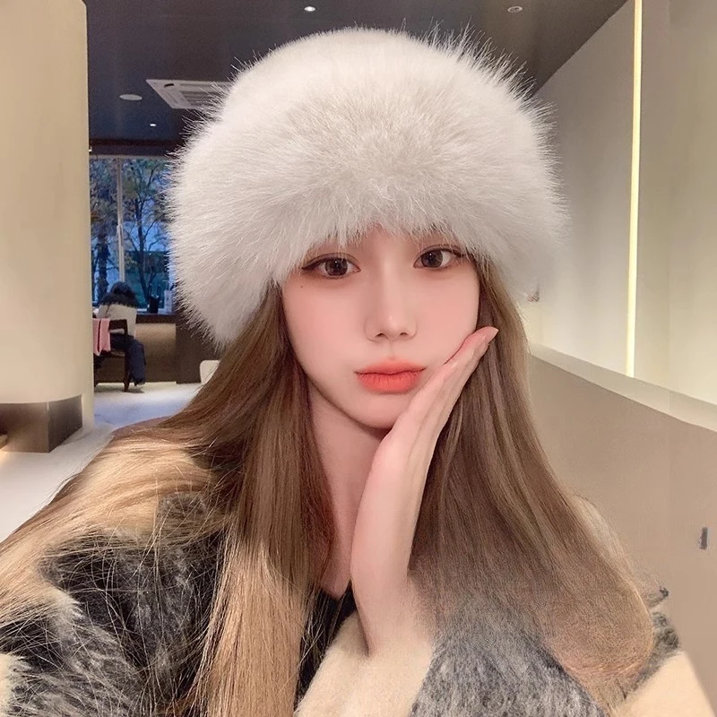 Autumn And Winter 2024 New Women's Fashion Fur Cap Fur Hat Fur Hats Mongolian Hat Brimless Plush Fluffy Skiing Riding Warm Caps