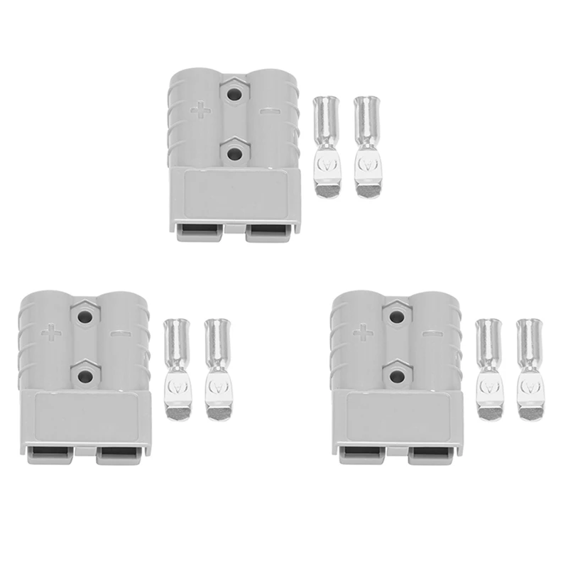 3X For Anderson Style Plug Connectors 50A 600V 6-12AWG AC/DC Power Tool For 6AWG Plated Solid Terminals Plugs Gray