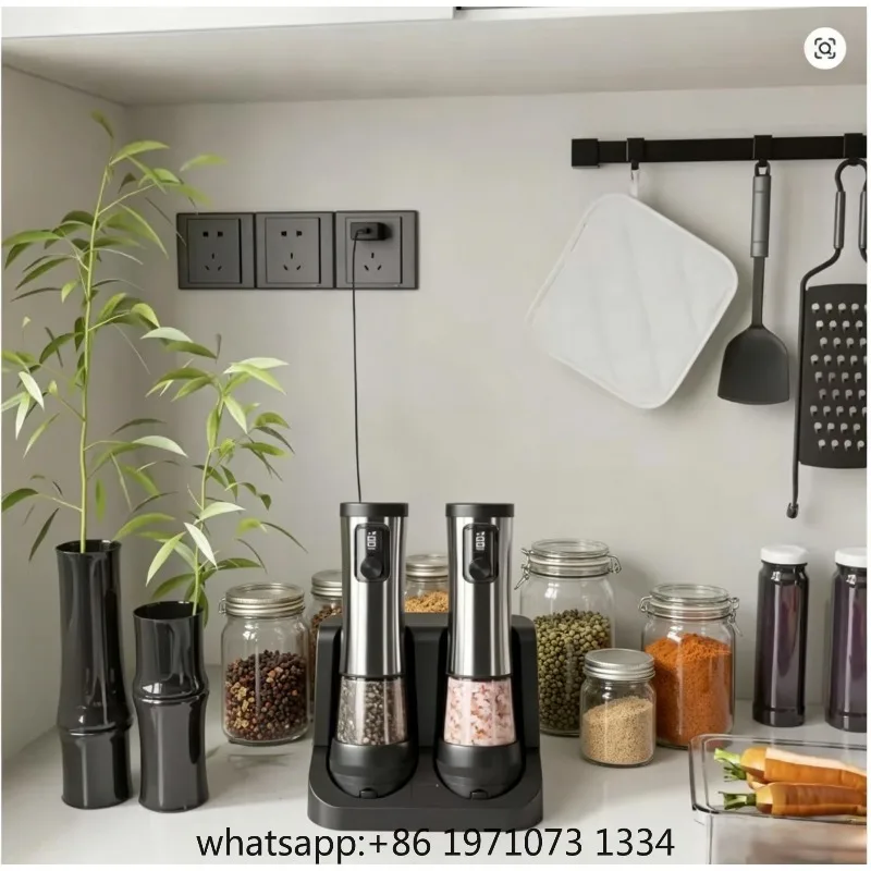 2026 New Electric Salt and Pepper Grinder Set with 5 Adjustable Coarseness Levels, LED Display, Designed for One-Handed Cooking