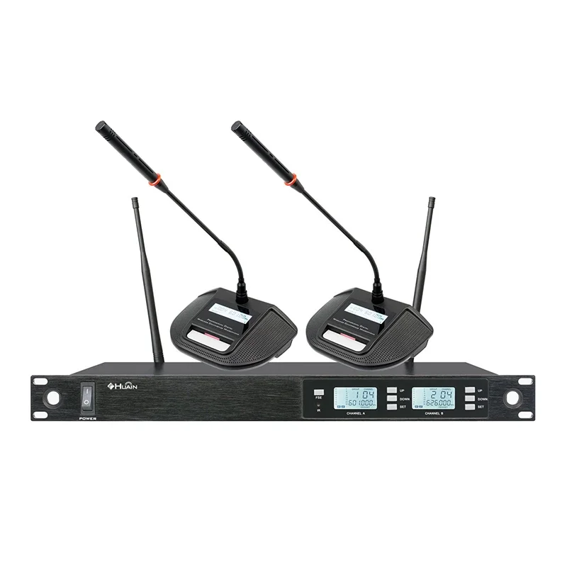

Профессиональный удобный прочный 2-канальный UHF беспроводной микрофон для конференций на расстоянии 80 м