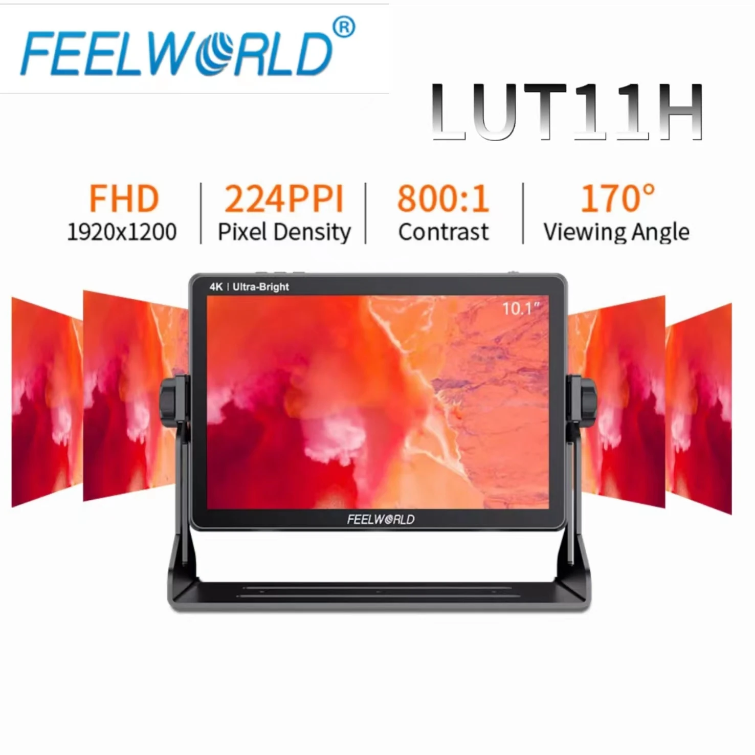 FEELWORLD LUT11H 10.1 Inch 2000nit Touchscreen Director Field Monitor 4K HDMI Input Output IPS 1920x1200 with F970 External Kit