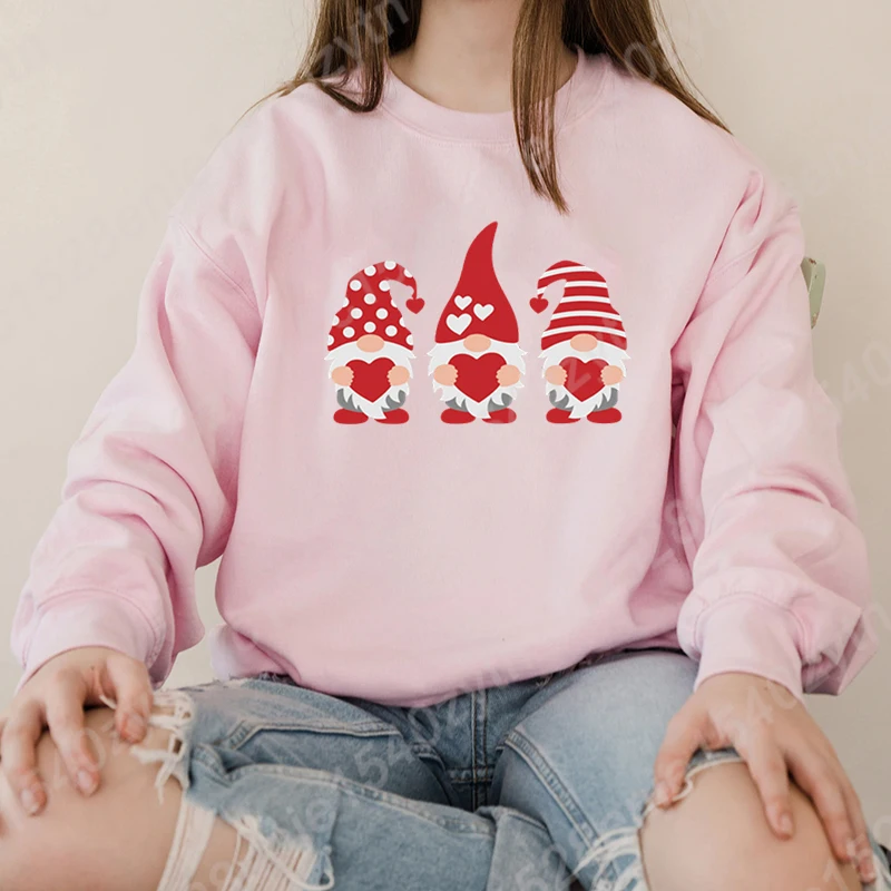 Valentine's Day Gnome Print Sweatshirt Autumn Winter Women Fashion Sweatshirts Ladies Casual Long Sleeve Hoodless Pullovers Tops