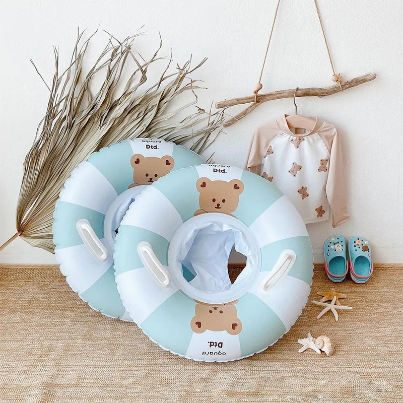 Korean Cute Bear Baby Inflatable Swimming Ring Swim Seat with Handle Inflat Safety Swim Circle Float Seat Pool Water Toy 1-5 T
