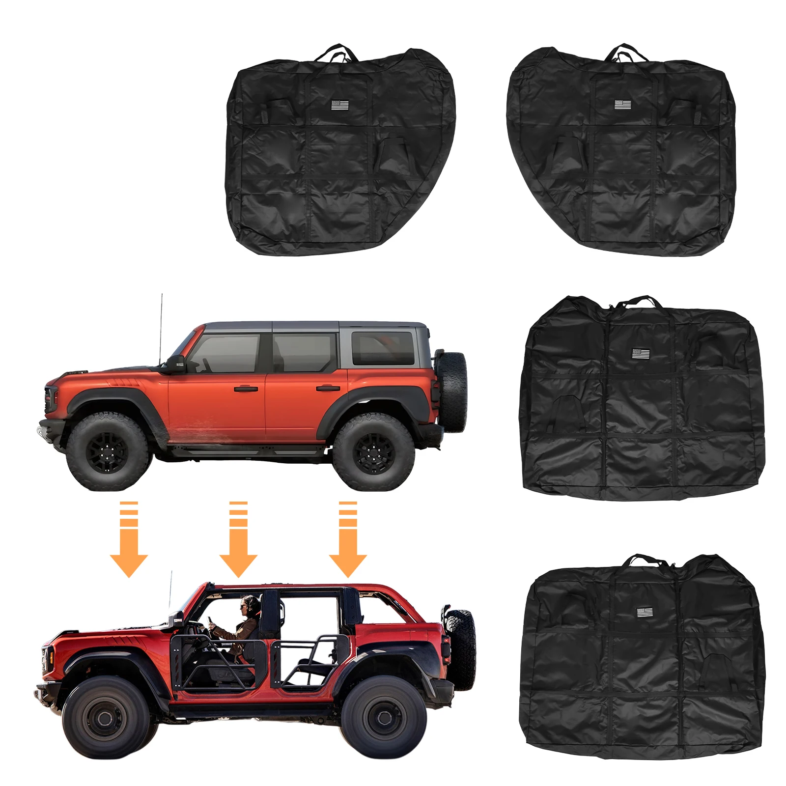 

Door Storage Bag Fit for Ford Bronco 2021-2025 4-Door Front and Rear Door Bags with Carry Handle 4PCS Doors Protection Bag