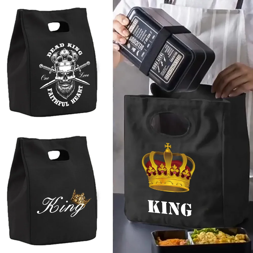 

Insulated Bag Thermal Lunch Bags for Women Kids Fridge Pouch Food Tote Cooler Handbags for Work Canvas Picnic Box King Pattern