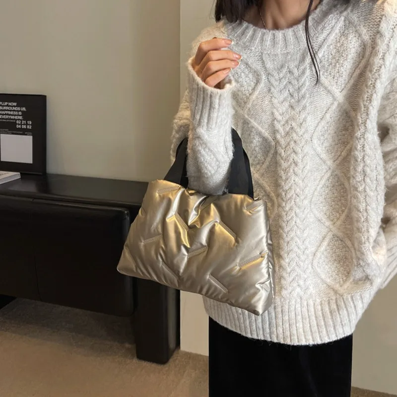 Women's Handbag One Shoulder Armpit Bag New Fashionable Shiny Cotton Coat Bread Cloud Personalized and Versatile