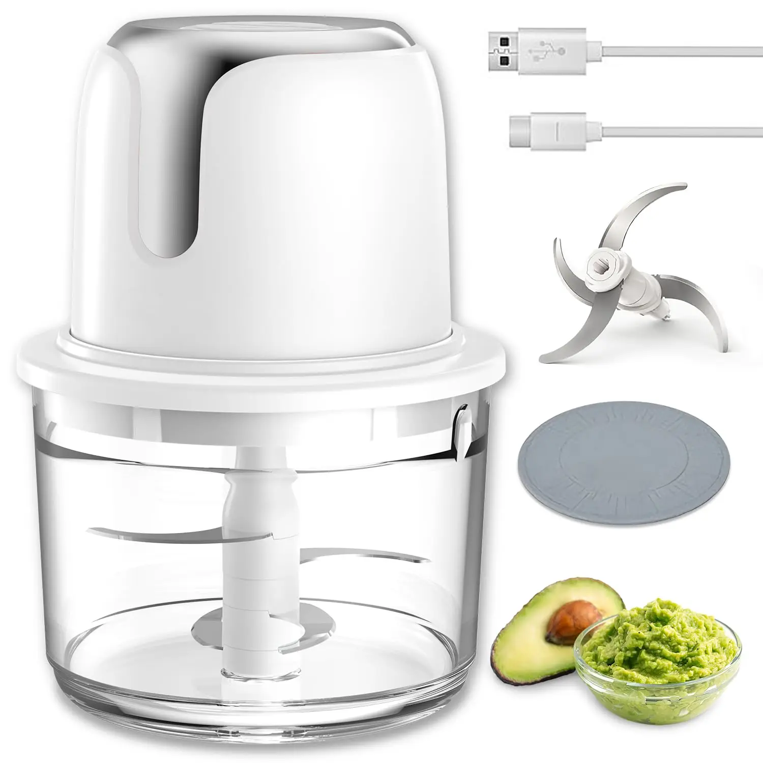 Electric Cordless Battery-Powered Garlic Mincer Onion Cutter for Household & Car Use 4 Blades Easy Operation Food Processor