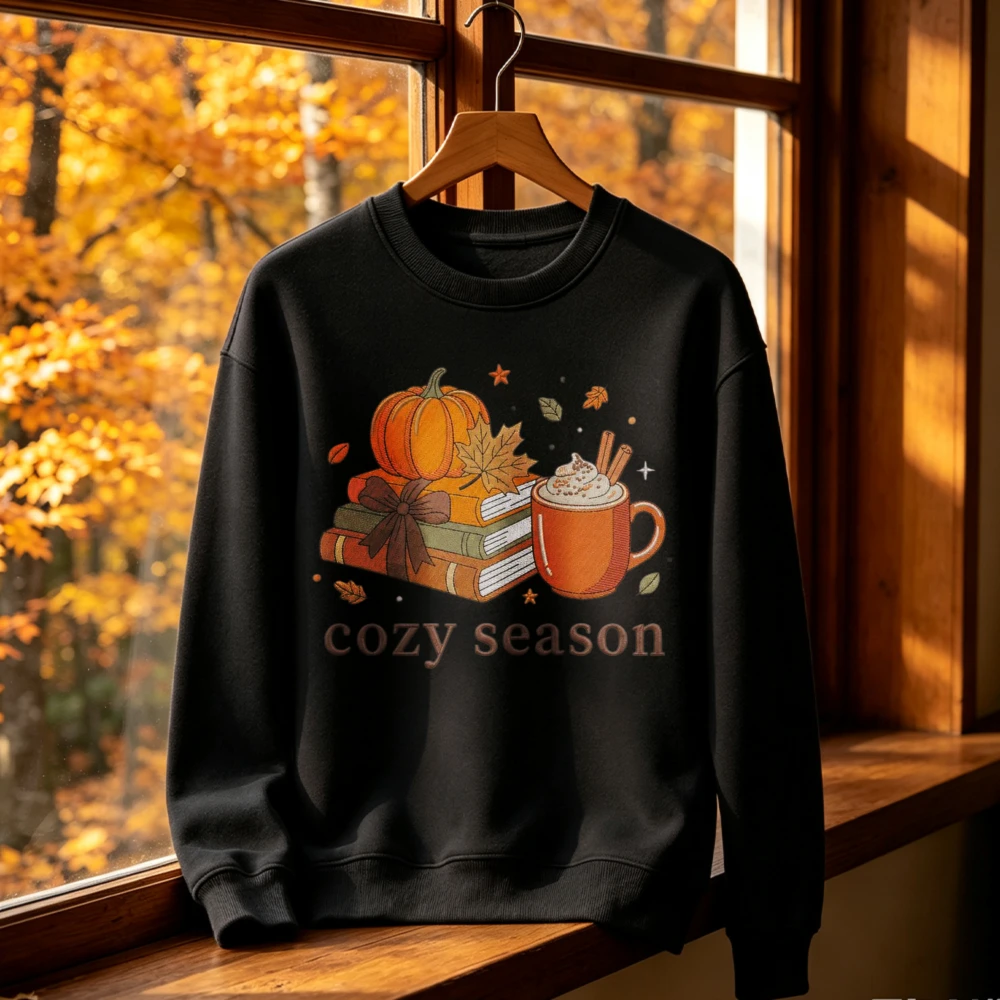Cozy Season Book Lover Fall Coffee Reading Sweatshirt Pumpkin Spice Grey Autumn Top Booktok Merch Kawaii Clothes Winter Women view 3