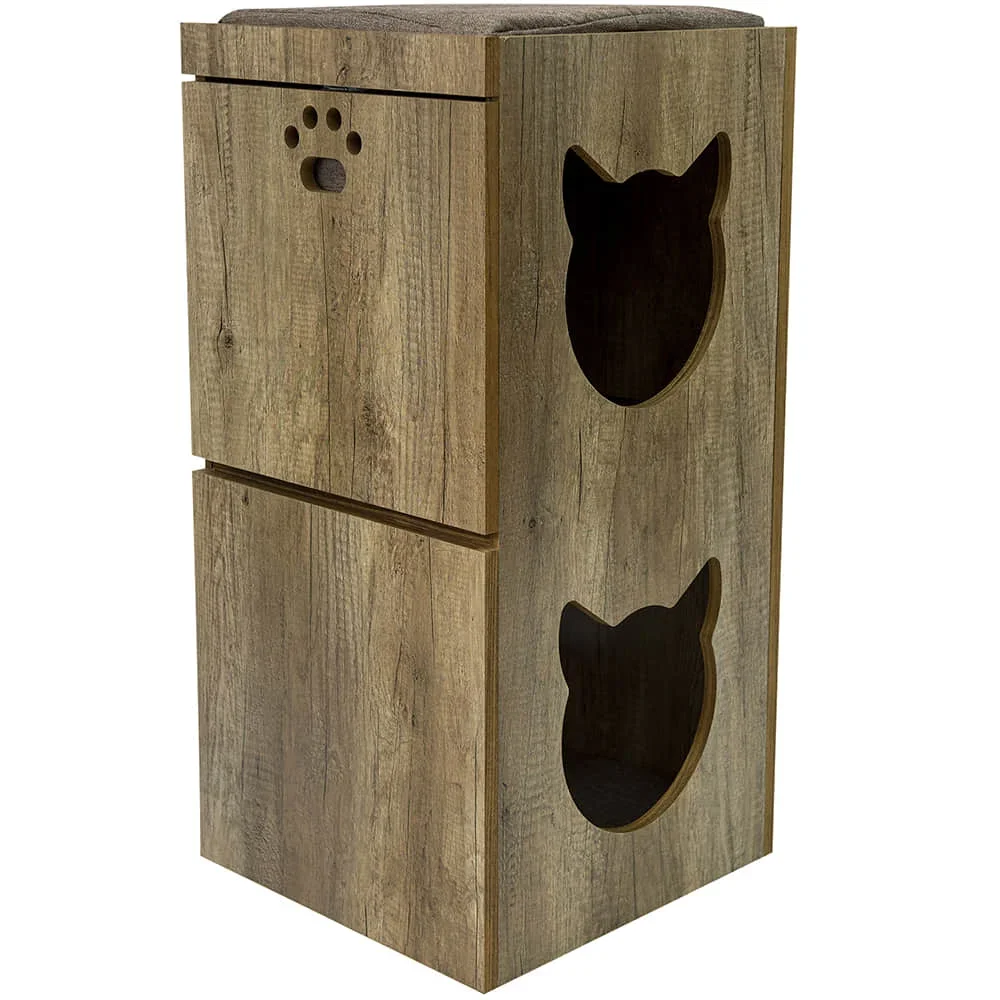 Indoor Wood Cat House Scratcher Sisal Board Cave Condo Custom Design Climbing Cat Bed Litter Box Pet Cage With Cushion