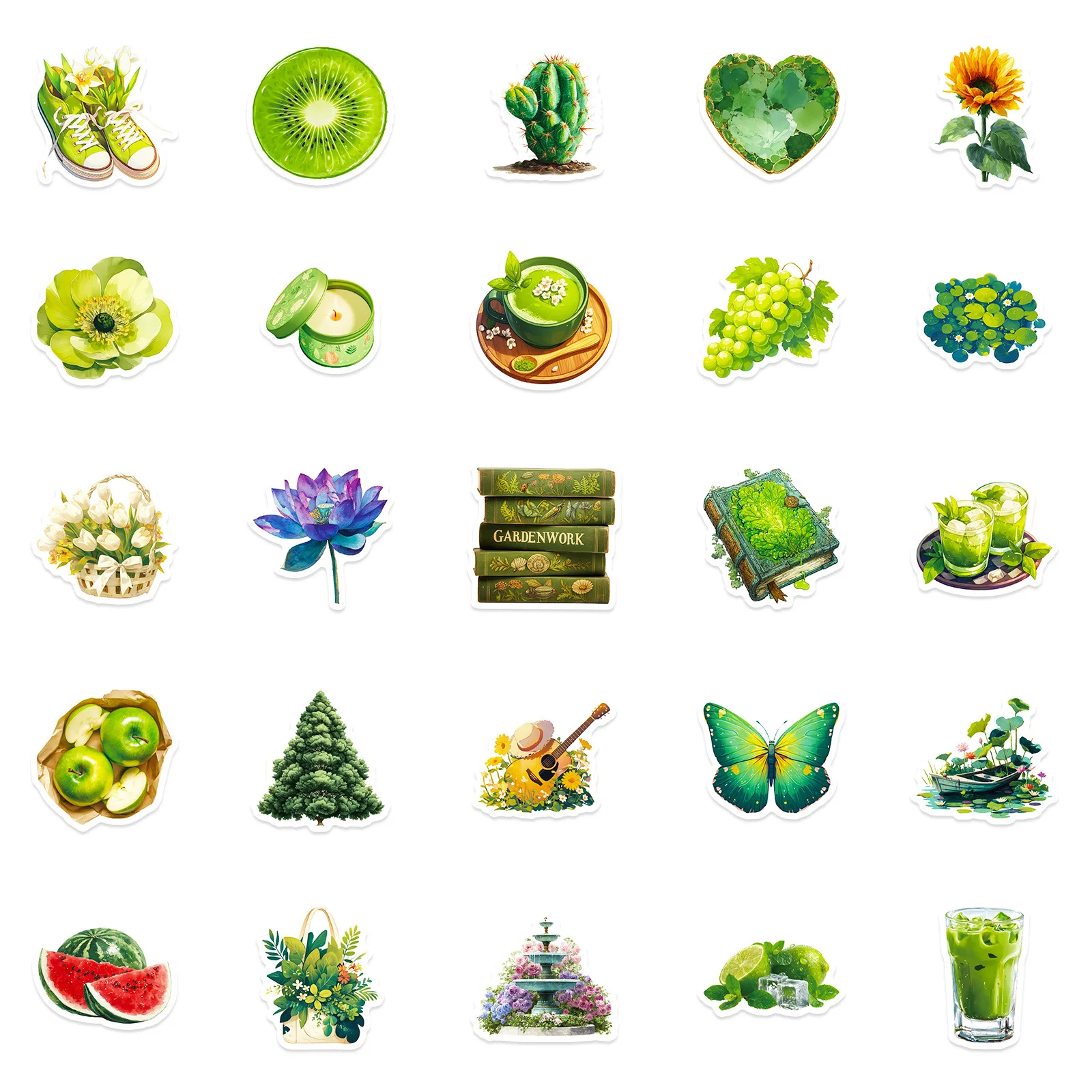 

56PCS Green Fruit Food Cartoon Stickers Healthy Graffiti Decoration INS Style DIY Kids Toys Fridge Laptop Guitar Car Bike Decals