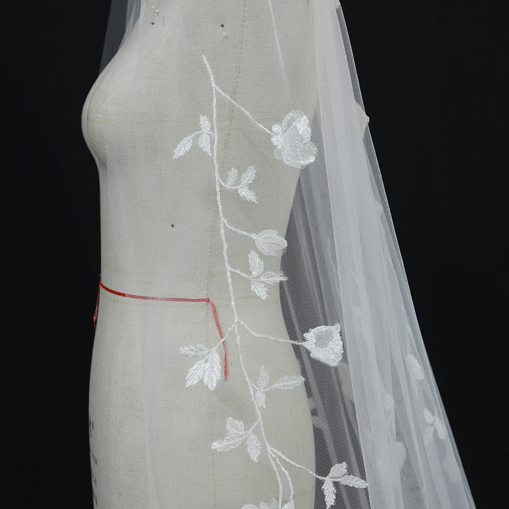 Bridal Wedding Mori Lace Long Mop Floor Veil Single Layer High-end Custom Photography Leaf Headdress Churches