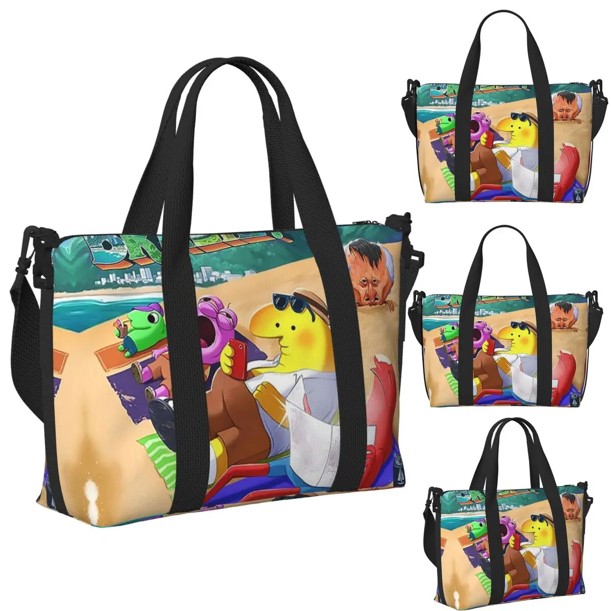 

Пляжная дорожная сумка с мультяшными улыбающимися друзьями по Бразилии, большая вместительная сумка-тоут для тренажерного зала, йоги, женская дорожная сумка для покупок