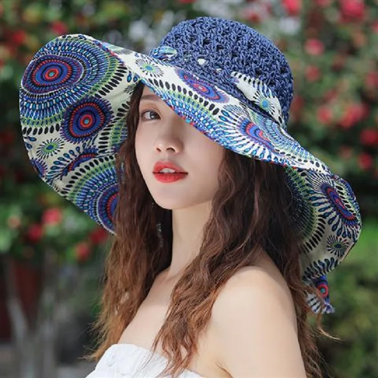 

2024 Hot Selling New Sunshade Women's Ethnic Style Sunscreen Hat Elegant and Cute Versatile Straw Hat Spring Summer YC152