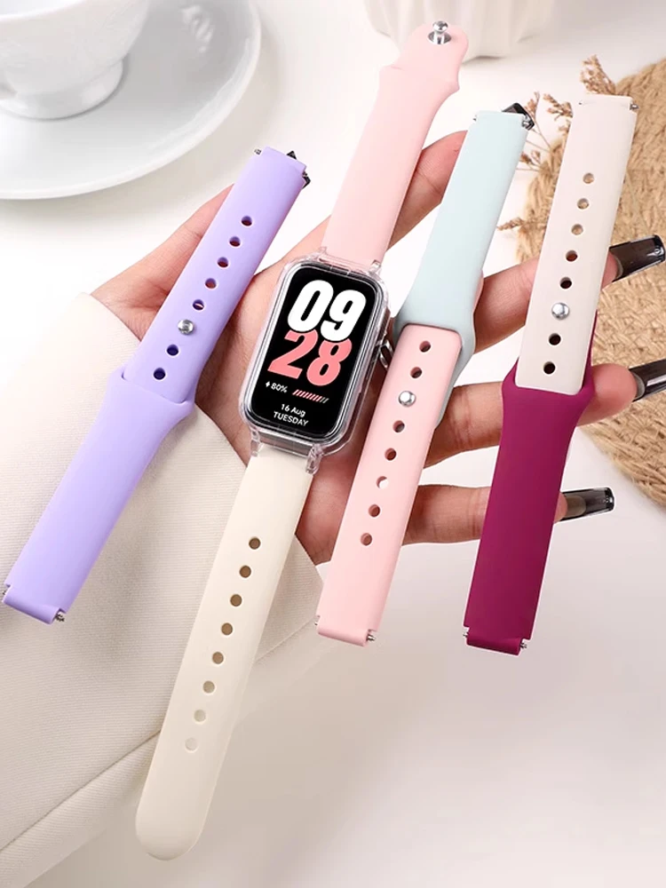 حافظة + أشرطة لساعة Xiaomi mi band 9 8 النشطة ملحقات كوريا سوار من السيليكون + غطاء حماية للكمبيوتر الشخصي لفرقة Redmi 3