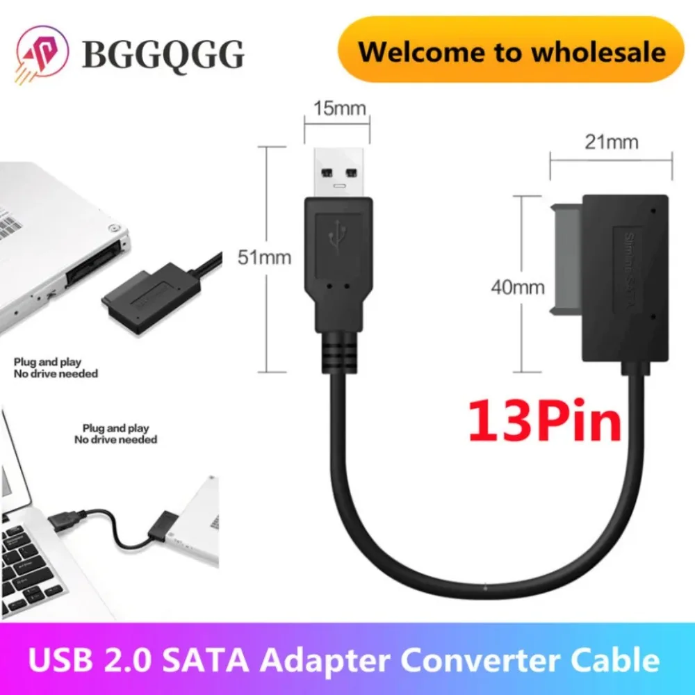 SATA USB 2.0 To Mini Sata II 7+6 13Pin Adapter Converter Cable Steady Style for Notebook Laptop CD/DVD ROM Slimline Drive HDD