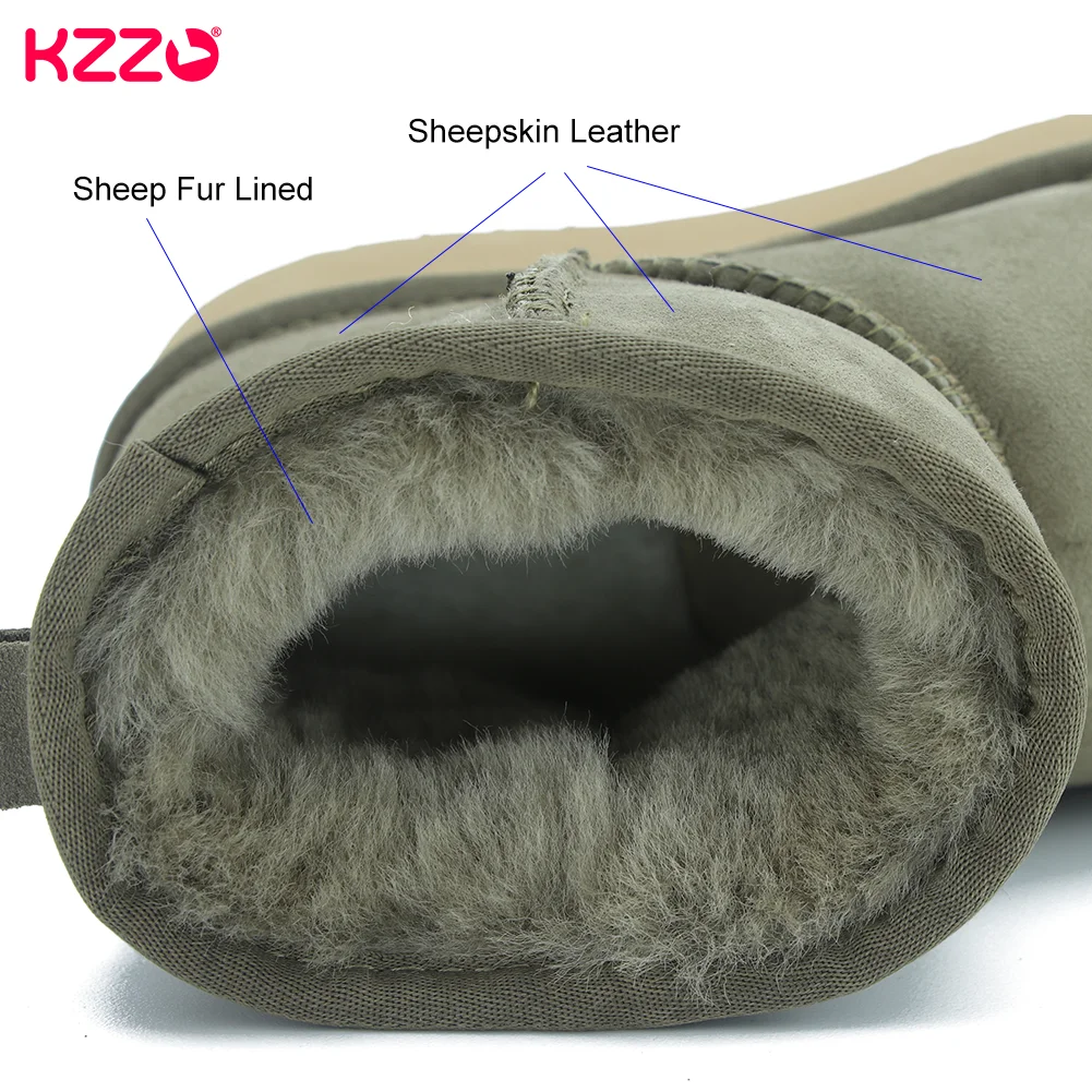 KZZO Australia Classic Platform Snow Boots Women Sheepskin Suede Leather Natural Fur Wool Lined Casual Ankle Winter Warm Shoes