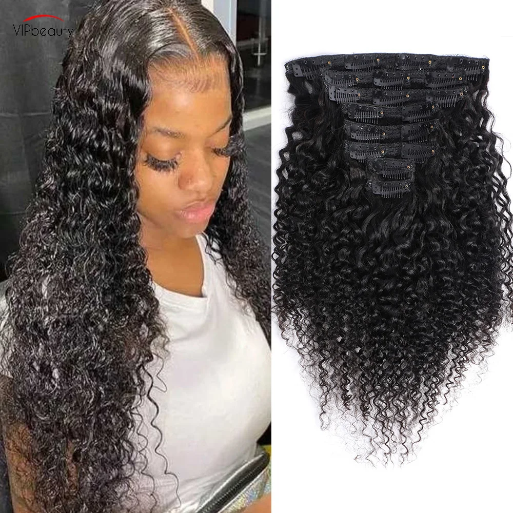 

Заколка для наращивания человеческих волос Alibele, афро-кудрявые вьющиеся заколки, человеческие волосы, простая установка, полная голова, натуральный черный, странный, вьющийся