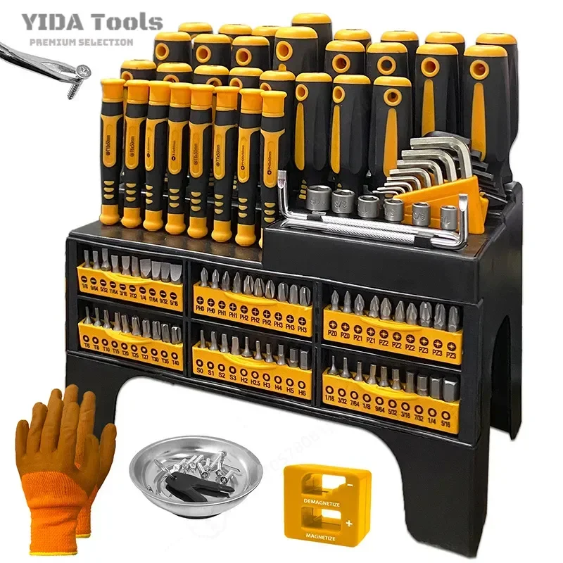 121 Pieces Magnetic Screwdriver Set Cross Head Slotted Bits Manual Repair Tool Kit Portable Toolbox for Home Auto Maintenance