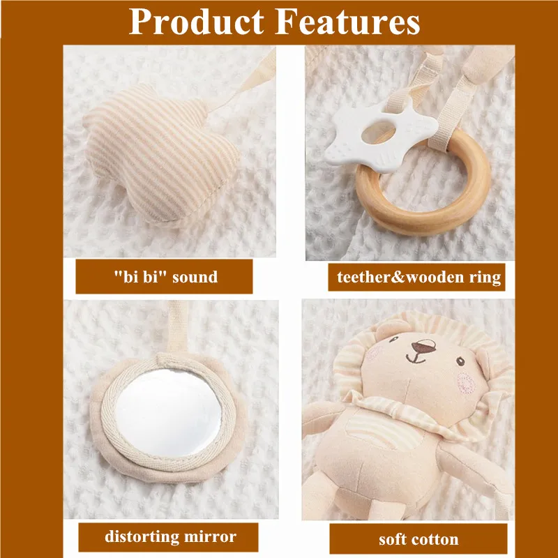 柔らかい綿のベビーベッド用ぶら下げおもちゃ、ぬいぐるみのウサギの癒し人形、歯固め付き、0〜24ヶ月の赤ちゃん用、カーシート、ベビーベッド、モバイルベル