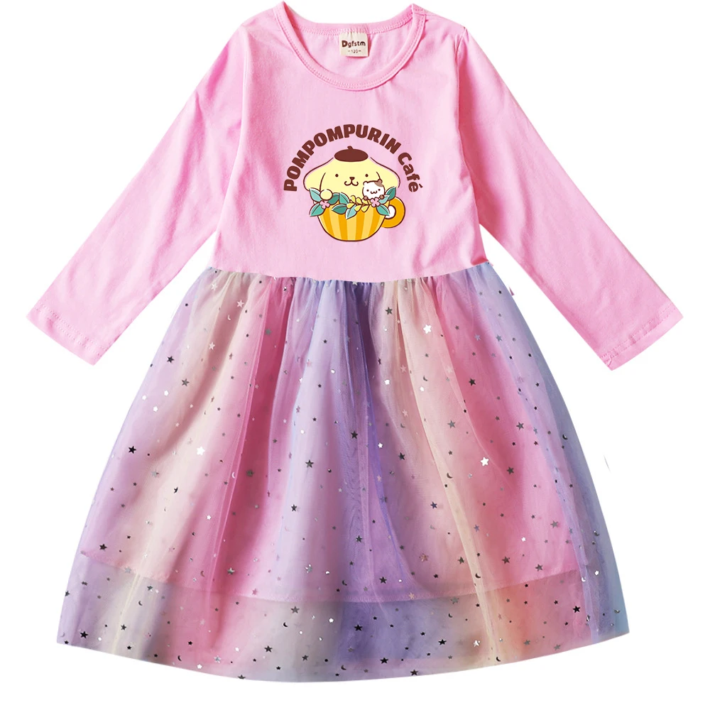 

Pompompurin Dresses Party Long Sleeve Costume Fall Dresses for Girls Teen Children's Prom Mesh Dresses