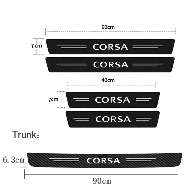 Carbon Fiber Car Door Threshold Sticker Anti-Scratch Waterproof for Opel Corsa 2024 Rear Trunk Sill Side Decals Protect Film