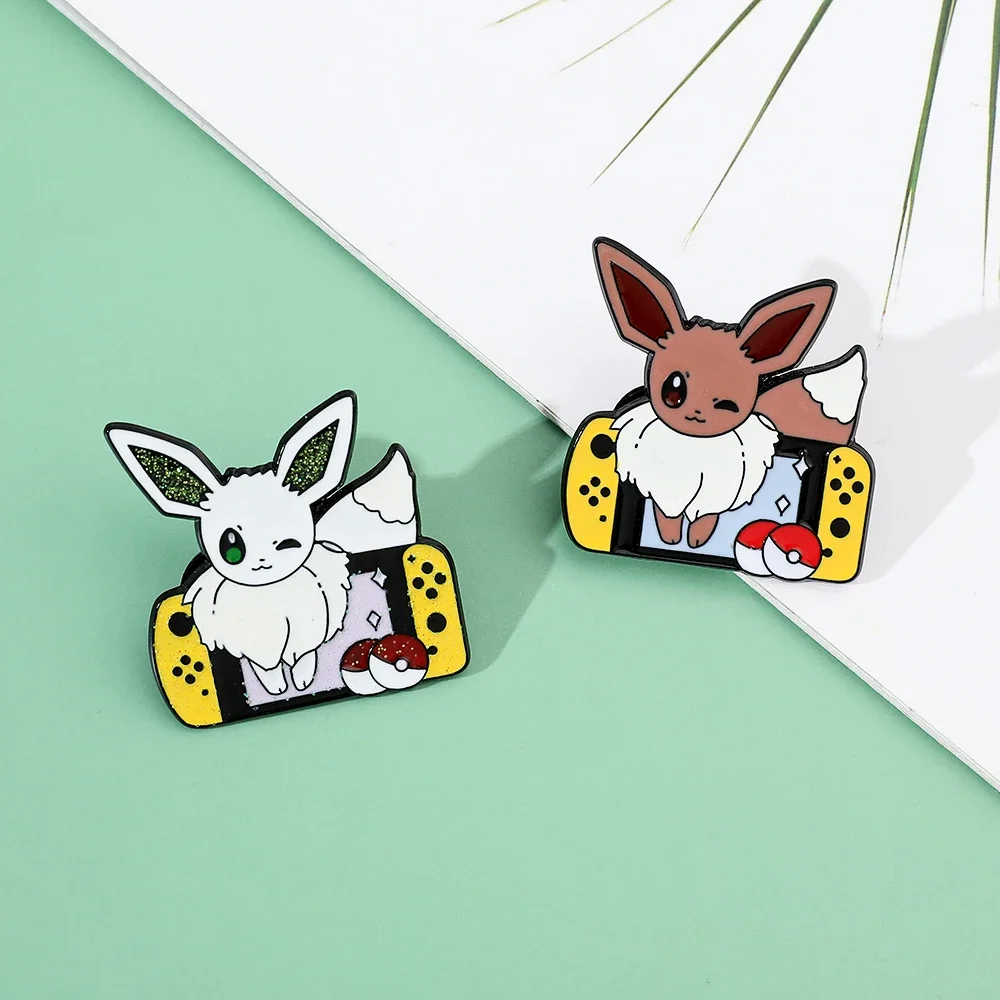 2 Pcs Anime Elf Cartoon Brooch Creative Eevee Game Console Enamel Pin Metal Badge Jewelry Clothing Backpack Accessories Gift view 4