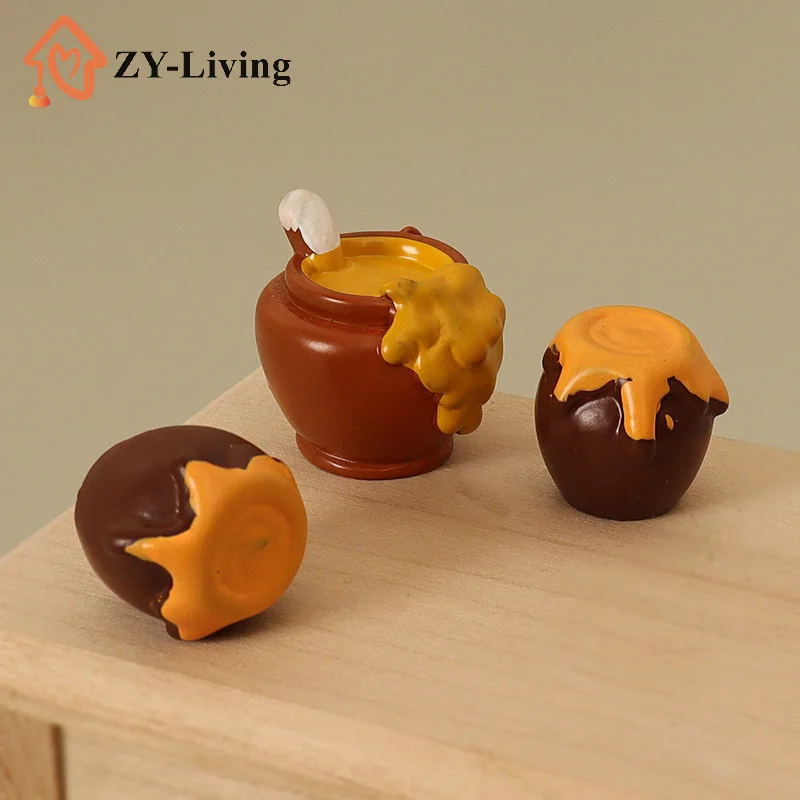 3Pcs 1/12 Dollhouse Simulation Honey Jar Set Dollhouse Miniature Kitchen Food Decoration Dolls House Accessories