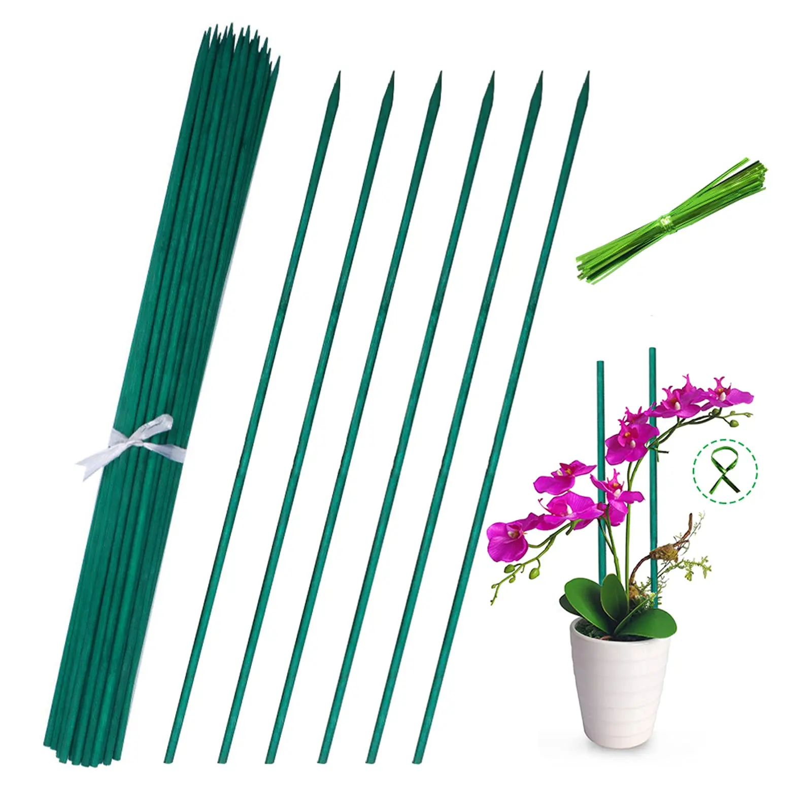 

30Pc Orchid Support Rod Bamboo Green Sticks Support for Plants Flower Stick Orchid Rod Plant Stick for Supporting Climbing Plant