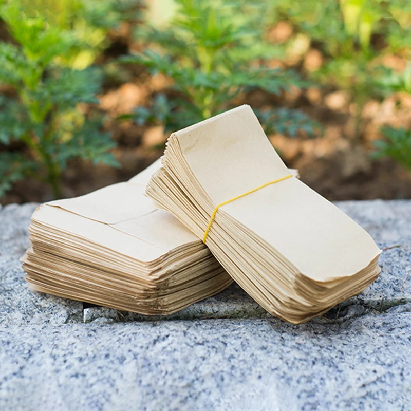 100Pcs Kraft Paper Seed Storage Bag Garden Home Seed Soaking Bag Pollen Isolation Bag Plant Flower Vegetable Seed Envelopes