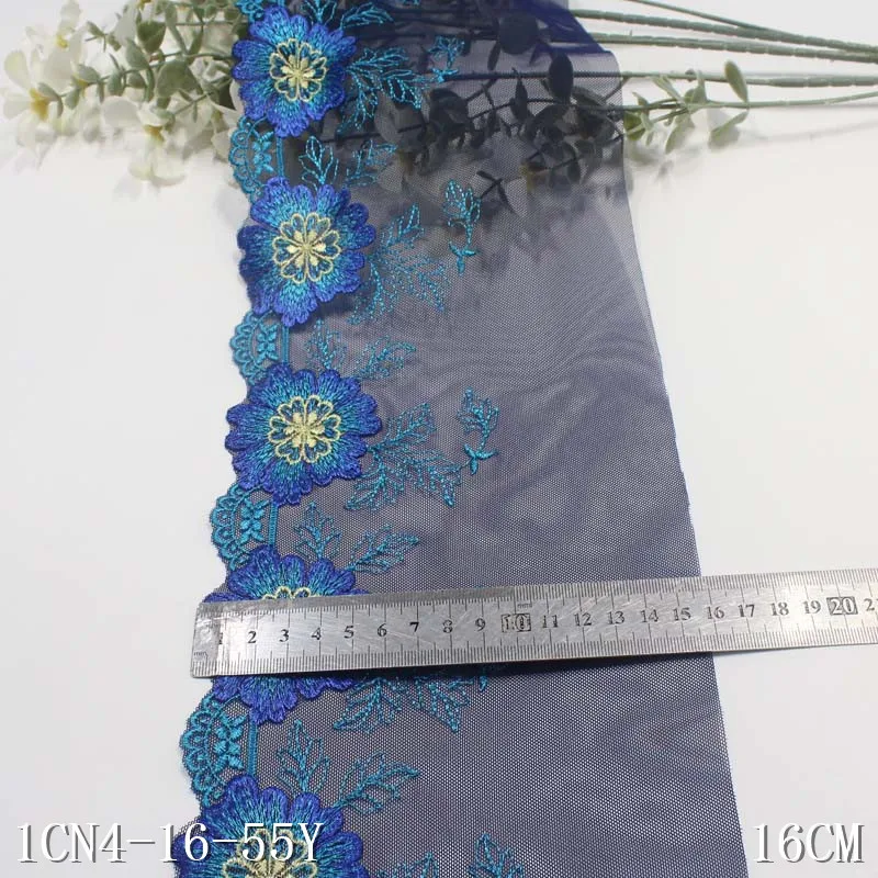 2Yards/16cm wide Blue Embroidery Lace Trimmings Dress Accessories Lace Fabric Sewing Crafts Doll Material