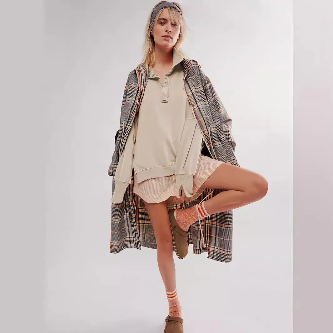 2025 라펠 솔리드 컬러 버튼 오버사이즈 루즈핏 긴팔 가을 겨울 다용도 풀오버 스웨트셔츠 탑스 데 탈라 그란데